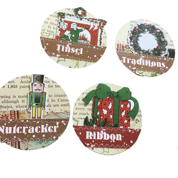 10 Christmas Junk Journal Ephemera Handmade Sewn Scrapbooking Embellishments mq - Picture 7 of 9